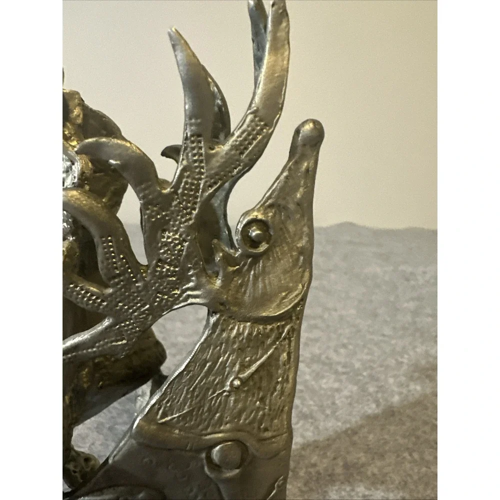 Pewter Santa with Deer and Tree By Don Drumm Home Decor Retired Signed